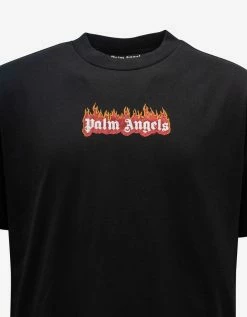 Palm Angels Black Garment Dye Burning Logo T-Shirt Clothing