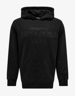 Palm Angels Black Lurex Logo Distressed Hoodie