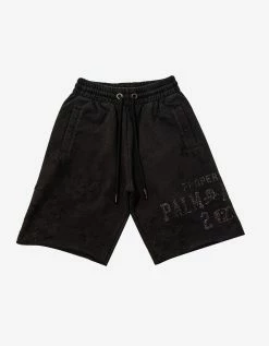 Palm Angels Clothing Black Lurex Logo Distressed Sweat Shorts