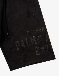 Palm Angels Clothing Black Lurex Logo Distressed Sweat Shorts