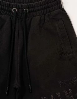 Palm Angels Clothing Black Lurex Logo Distressed Sweat Shorts