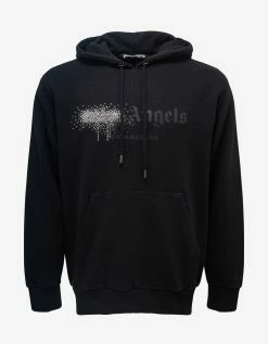 Palm Angels Clothing Black Rhinestone Sprayed Logo Hoodie
