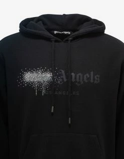Palm Angels Clothing Black Rhinestone Sprayed Logo Hoodie