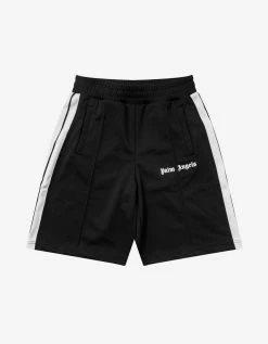 Palm Angels Black Track Shorts With Stripes Clothing