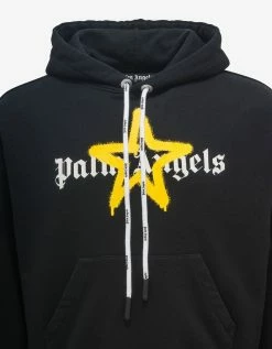 Palm Angels Black & Yellow Star Spray Hoodie