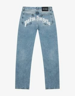 Palm Angels Clothing Blue Back Logo Print Jeans