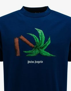 Palm Angels Blue Broken Palm T-Shirt Clothing