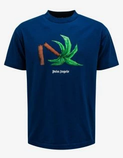 Palm Angels Blue Broken Palm T-Shirt Clothing