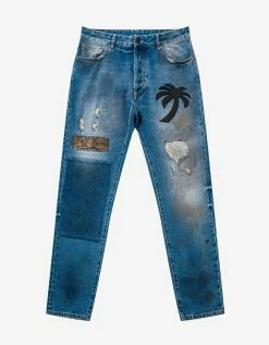 Palm Angels Clothing Blue Curved Palm Tree Regular Jeans