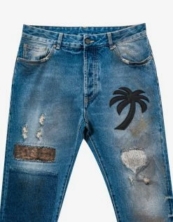 Palm Angels Clothing Blue Curved Palm Tree Regular Jeans