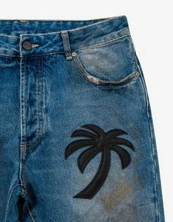 Palm Angels Clothing Blue Curved Palm Tree Regular Jeans