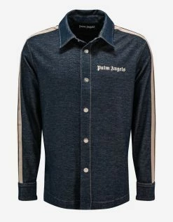 Palm Angels Blue Denim-Effect Shirt With Stripes
