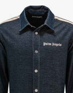 Palm Angels Blue Denim-Effect Shirt With Stripes