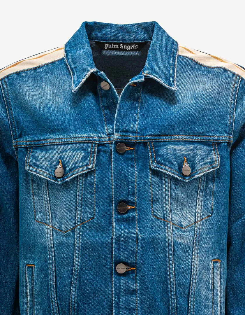 Best Pirce ✔️ Palm Angels Clothing Blue Track Denim Jacket ❤️ 6 Palm Angels Clothing Blue Track Denim Jacket