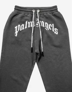 Palm Angels Grey Curved Logo Sweat Pants Clothing