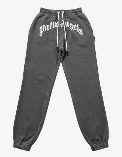 Palm Angels Grey Curved Logo Sweat Pants Clothing