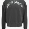 Palm Angels Grey Curved Logo Sweatshirt Clothing