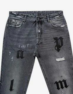 Palm Angels Clothing Grey Logo Patch Classic Jeans