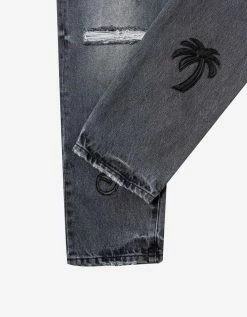 Palm Angels Clothing Grey Logo Patch Classic Jeans