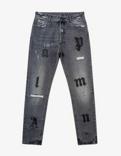 Palm Angels Clothing Grey Logo Patch Classic Jeans