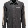 Palm Angels Grey Wool-Blend Shirt With Stripes Shirts