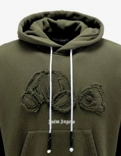 Palm Angels Military Green Bear Embroidery Hoodie