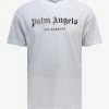 Palm Angels White Rhinestone Sprayed Logo T-Shirt Clothing