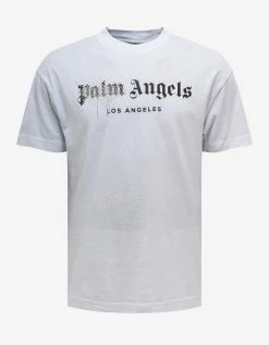 Palm Angels White Rhinestone Sprayed Logo T-Shirt Clothing