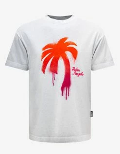 Palm Angels White Sprayed Palm Classic T-Shirt Clothing