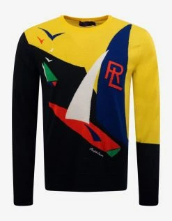 Ralph Lauren Purple Label Blue And Yellow Nautical Graphic Sweater