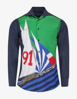 Ralph Lauren Purple Label Nautical Print Silk-Blend Shirt