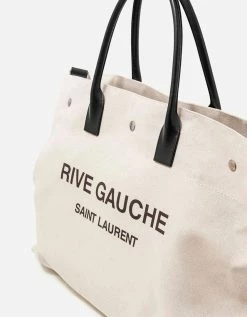 Saint Laurent Accessories Beige & Black Rive Gauche Maxi Shopping Bag
