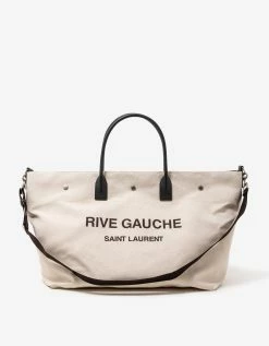Saint Laurent Accessories Beige & Black Rive Gauche Maxi Shopping Bag
