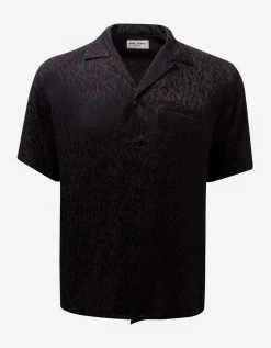 Saint Laurent Clothing Black Camo Jacquard Silk Shirt