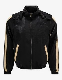 Saint Laurent Black Crinkle-Effect Monogram Teddy Jacket Clothing