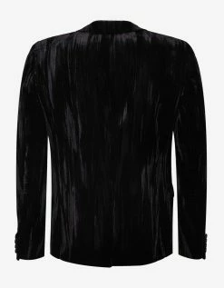 Saint Laurent Clothing Black Crinkled Velvet Blazer
