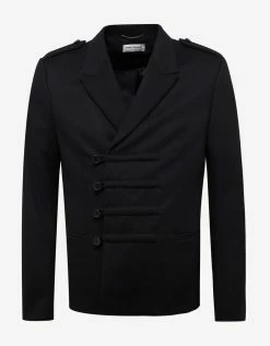 Saint Laurent Clothing Black Military Double-Breasted Wool Jacket