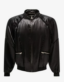 Saint Laurent Black Silk Satin 80s Teddy Jacket Clothing