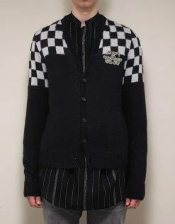 Saint Laurent Black & White Check Mohair Blend Cardigan