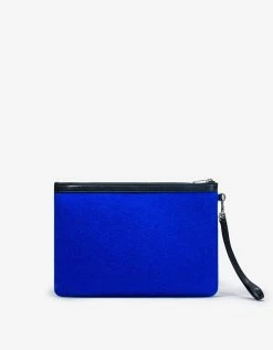 Saint Laurent Blue Wool Felt Rive Gauche Zip Pouch