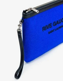 Saint Laurent Blue Wool Felt Rive Gauche Zip Pouch