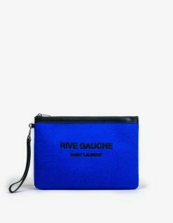 Saint Laurent Blue Wool Felt Rive Gauche Zip Pouch
