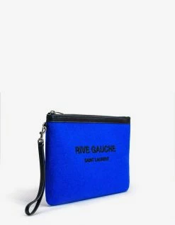 Saint Laurent Blue Wool Felt Rive Gauche Zip Pouch