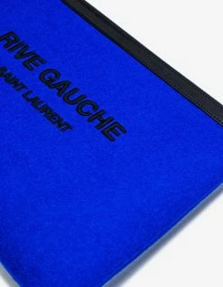 Saint Laurent Blue Wool Felt Rive Gauche Zip Pouch