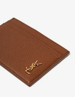 Saint Laurent Accessories Brown Grain Leather Monogram Card Holder