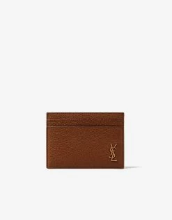 Saint Laurent Accessories Brown Grain Leather Monogram Card Holder