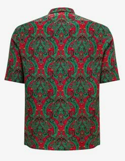 Saint Laurent Green & Red Paisley Print Short Sleeve Shirt Shirts