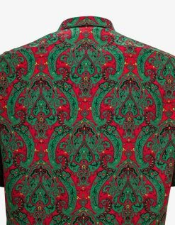 Saint Laurent Green & Red Paisley Print Short Sleeve Shirt Shirts