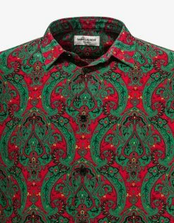 Saint Laurent Green & Red Paisley Print Short Sleeve Shirt Shirts