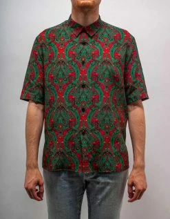 Saint Laurent Green & Red Paisley Print Short Sleeve Shirt Shirts